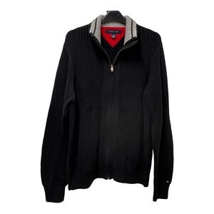 Tommy Hilfiger Men’s Full Zip Black Cardigan Sweater Size Large